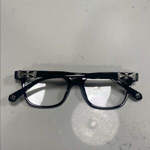 Stylish Black Chrome Heart Glasses with Silver Accents